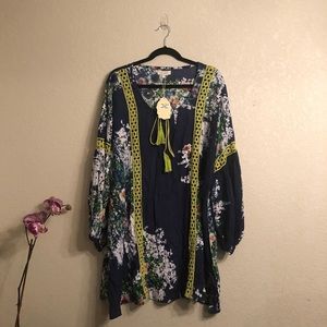 Velzera  Boho Navy Floral Print Tunic Dress 3X